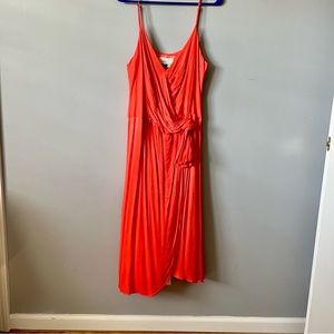Anthropologie Orange Faux Wrap Slip Midi Dress